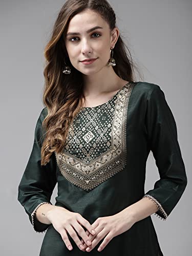Image of INDO ERA Women's Yoke Design Polyester Calf Length Straight Kurta(KT9GN3646)