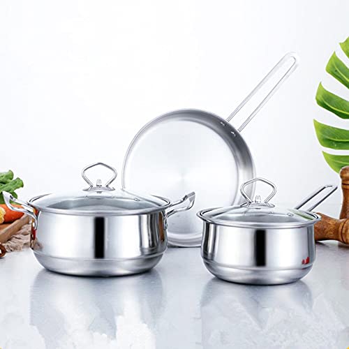 HZH Conjunto de panelas de aço inoxidável com 3 peças, frigideira de fundo plano, panela de sopa, ki