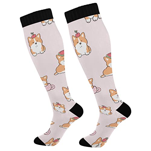 Wusikd Corgi Dog Compression Socks for Women and Men Circulation Cute Pink Long Socks for Athletic Running 1