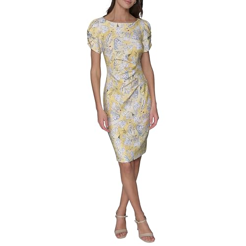 Image of KARL LAGERFELD Short Ruched Sleeve Jewel Neck Sheath Mini Dress