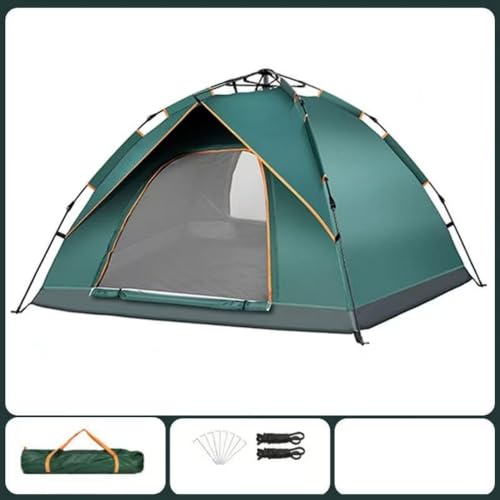 XVVX収納バッグ付きのこのポップアップテントは、二重壁ドーム型で設営が簡単で軽量、防風性、防水性、紫外線耐性に優れています。キャンプ、ハイキング、登山、釣り、ピクニック、防災などに最適です。ペグ、ロープ、収納バッグが付属しています。 (グリーン,3〜4人