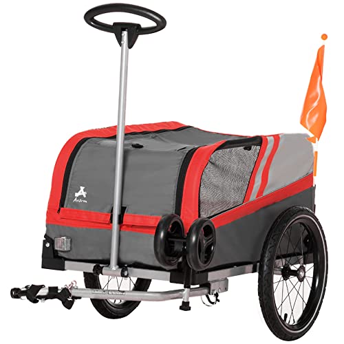 Aosom Dog Bike Trailer 2-in-1 Travel Dog Stroller, Small Pet Bicycle Cart Carrier with Universal Coupler, Safety Leash, and Easy Fold Design, Red -  Aosom LLC, USD00-141V01RD0131