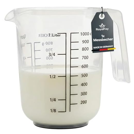 RoyalFay® Messkanne Messbecher 1L Kunststoff Liter und Gramm Skala