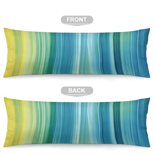 Housse de coussin rectangulaire 50x137 cm bleue et verte pour lit