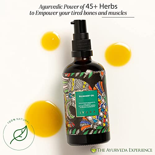 Iyura Rujahari Oil – Polyherbal Joint Massage Oil For Dealing With Discomfort & Fatigue - Rejuvenating Oil With Shatavari, Indian Ginseng & 40+ Ayurvedic Herbs – 3.38 Fl Oz #TOP4