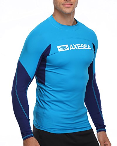 AXESEA Men Long Sleeve Rash Guard UPF 50+ Second Skin Fabric Swim Shirt,Blue,L