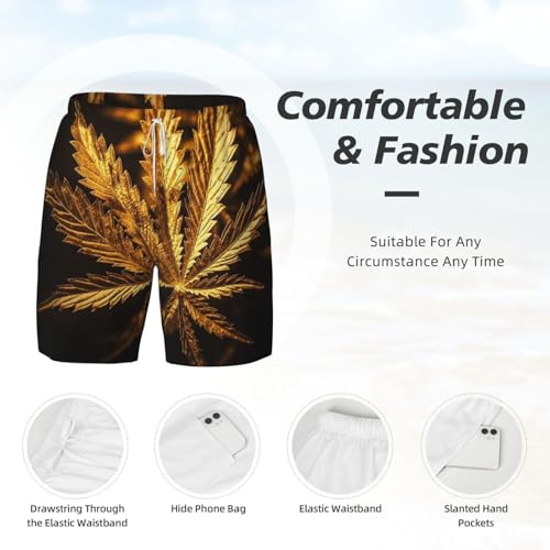 Men's Swim Trunks Quick Dry Board Shorts Golden Cannabis Beach Shorts with Pocket Bathing Suits for Men4