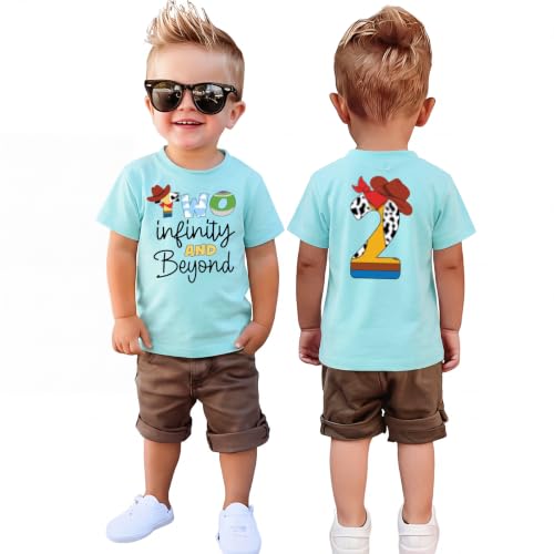 GLIGLITTR 2nd Birthday Shirt Boy Two Infinity Tshirt 2 Year Old Toddler Boy Second Bday Party Outfit Cartoon Short Sleeve Top(Sky Blue 2T)