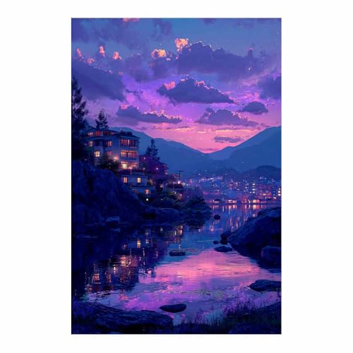 Peinture murale pour chambre et bureau affiche paysage naturel moderne lac et ville 70x100