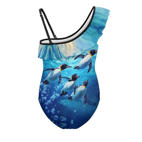 Image of Xpyiqun Swimsuits for Girls 3-14 1-Shoulder Ruffle Bathing Suit One Piece Adjustable Halter Swimming Wear