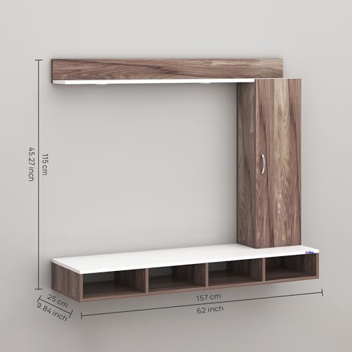 Image of Anikaa Dorex Engineered Wood Wall Mounted TV Unit with LED Lights, Storage Cabinet & Display Shelf for Living Room | Ideal for Upto 55 Inch TV- Coachwood /White(DIY Installation)