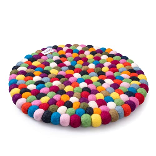 naturling Filzkugelkissen Sitzkissen 39cm rund aus 100% Schurwolle für Stühle und Bänke