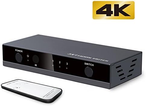 HDMI Switch 3x1 3 Port Splitter Supports 4K Full HD1080p 3D with IR Remote Metallic Shell (1 Pack)