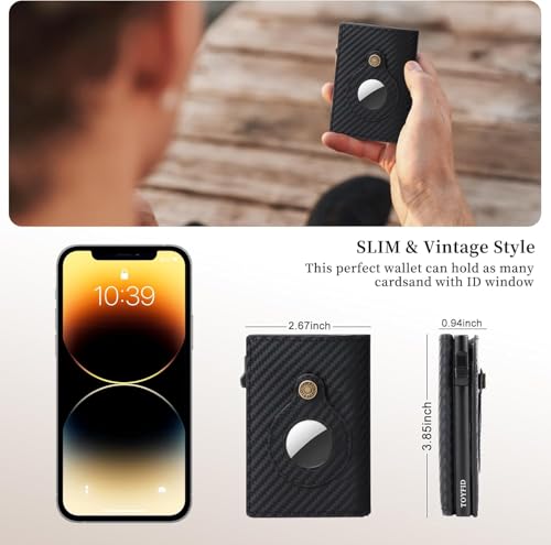 Minimalist Wallet for Men,Mens Wallet Card Holder Compatible with AirTag,Genuine Leather,ID Window,Pop Up Wallet Case,RFID Blocking,Slim Wallet with Magnetic Closure for Cash Credit Cards3