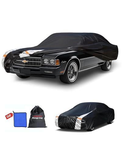 Image of Multi-Layer Car Cover Custom Fit for Chevrolet Caprice (1970-2016), 100% Waterproof All Weather for Automobiles, Gift with Towel, Heavy Duty Car Covers for Rain Sun UV Protection with Door Zipper.