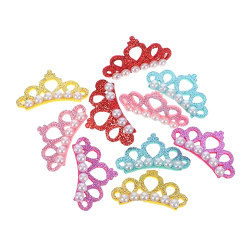Hemoton 10Pcs Pet Hair Clips Pearl Crown Dog Headdress Accessories Yellow Lake Blue Pink Bright Red for Parties Daily Wear and Photos