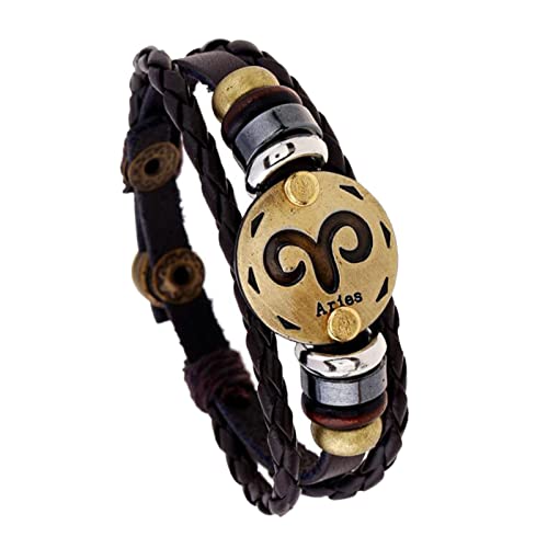 Misterioso Cielo Estrellado Hombre Pulsera Mujer de Cuero Trenzado Doce Constelaciones Cover