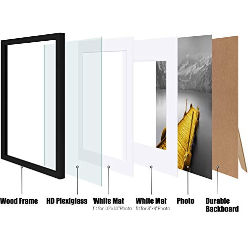 12X12 Picture Frames Black Made Of Solid Wood Display Pictures 10X10 Or 8X8 With Mat Or 12X12 Without Mat – Each 12X12 Inch Square Photo Frames With 2 Mats For Wall Or Tabletop Mount, Set Of 2 #TOP6