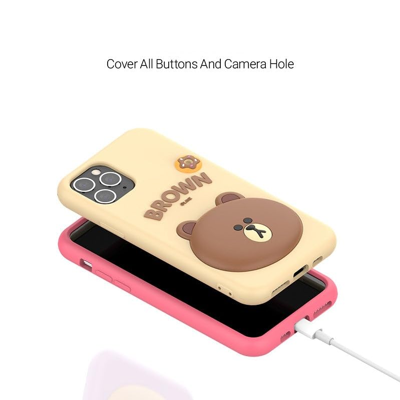 Image of COVERLY for iPhone 15 Pro Max 3D Line Friends Teddy Cartoon Case,Premium Silicone Case Brown Candy with Phone Holder Cool Full Protective Cute Kawaii Aesthetic Cover for Apple iPhone 15 Pro Max