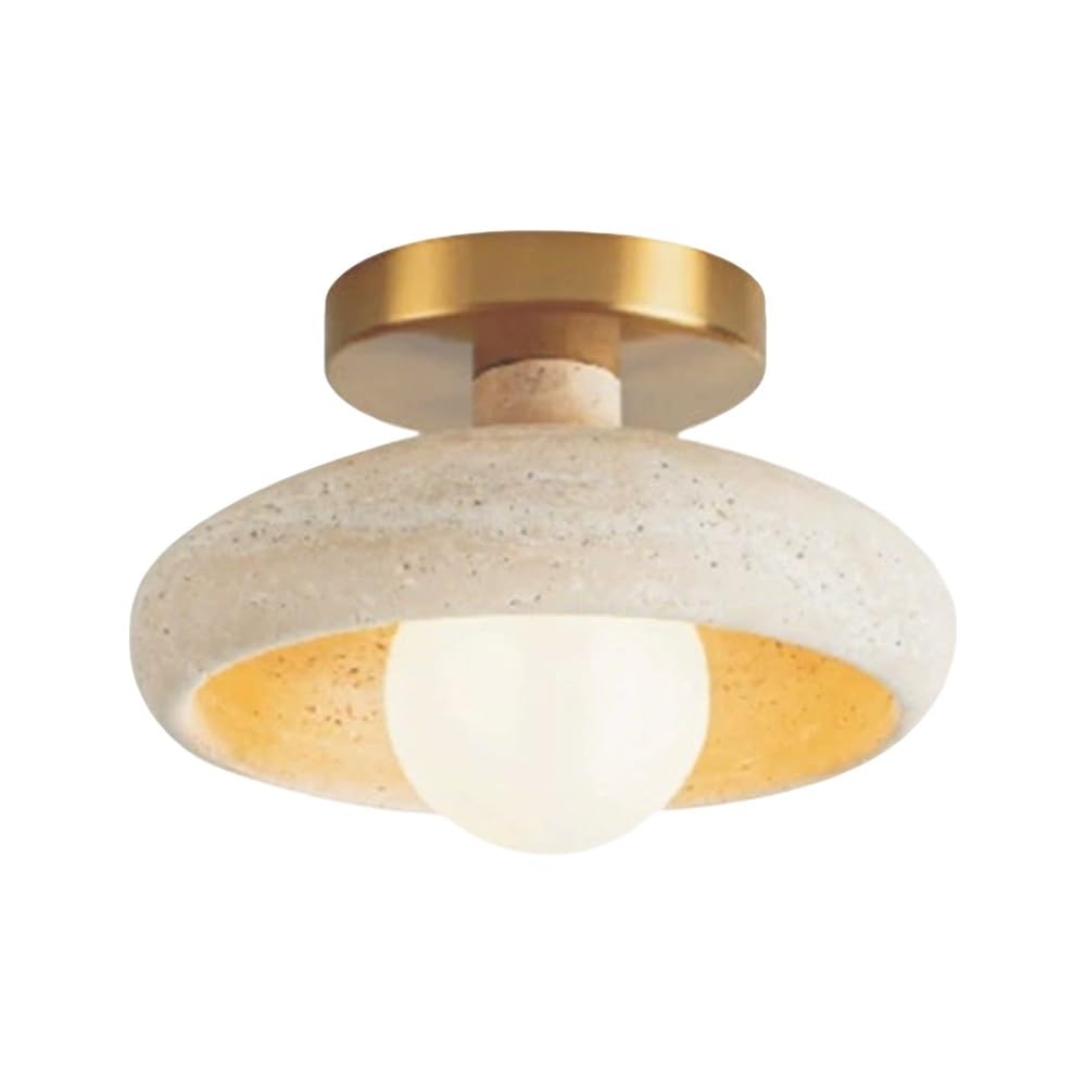 Jadssox Wabi Sabi Kamienna Lampa Sufitowa 10" Japoński Trawertyn, Półtynkowa Lampa Sufitowa, Nordyckie Oprawy Oświetleniowe Blisko Sufitu Do Przedpokoju, Korytarza, Schodów W Salonie