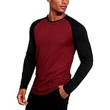Hawyet Raglan Sleeve T-Shirt for Men Spring Fall Round Neck Pullover Lightweight Slim Fit Casual Long Sleeve T-Shirt(Wine,Large)