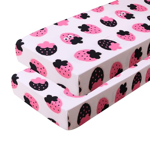 Image of Soft Skin-Friendly Cute Strawberry Printed Crib Sheet for Boys Girls,2 Pack Crib Mattress Sheet or Toddler Bed Sheet, Baby Fitted Crib Sheet (Pink Strawberry)