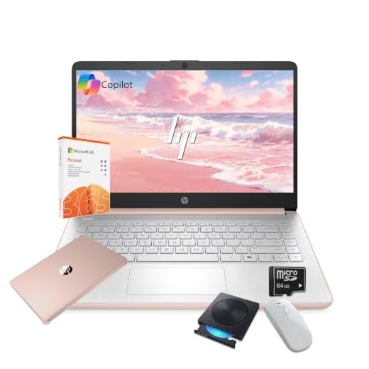HP 14" Rose Gold Laptop, Intel CPU, 16GB RAM, 64GB, 1-Year Office 365
