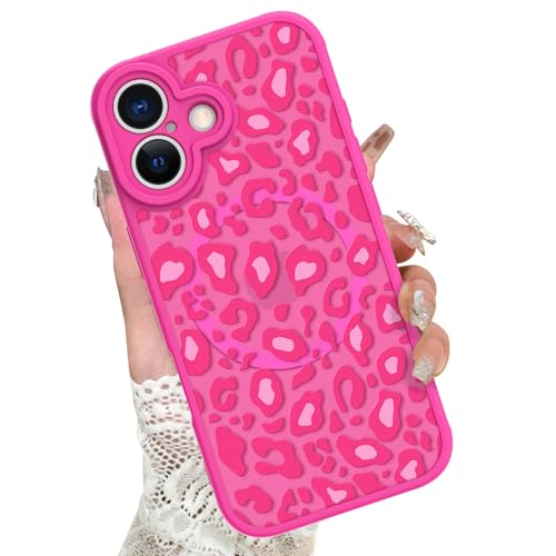 Image of KANGHAR Case for iPhone 17 Hot Pink Leopard Printed Pattern | [Compatible with Magsafe] Cute Cheetah Protective Magnetic Case for Girls Women 6.3 inch