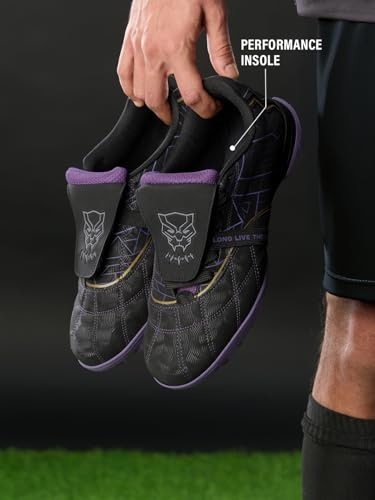 Image of The Souled Store Tactix: Black Panther Edition Men and Boys Low Top Football Studs | Black & Purple Quilted Upper with EVA Midsole, Dual Rubber Grip Outsole & Lace-Up Closure