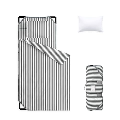 Image of Wake In Cloud - Cot Nap Mat with Pillow and Blanket, 100% Cotton Fabric, for Toddler Kids Boys Girls Ages 3 Plus in Daycare Kindergarten Preschool, Ticking Stripes