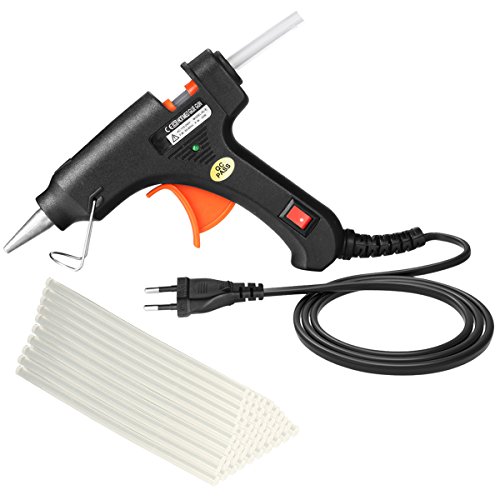 Glunlun Pistola de Pegamento Caliente, 20 watt Hot Melt Glue Gun con 50pcs Transparente Pegamento Pistola Palos para Arts & Crafts, sellado y reparaciones rápidas, Negro
