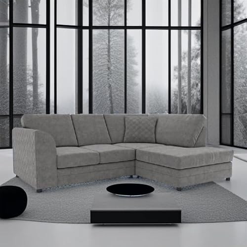 Chenille Corner Settee - Comfy 3 to 4 Seater Sofa - Comfortable Left Right Hand Couch - Upholstered Quilted High Back Settees - Durable Sectional L Shaped Sofa for Living Room Lounge (Grey, RH)