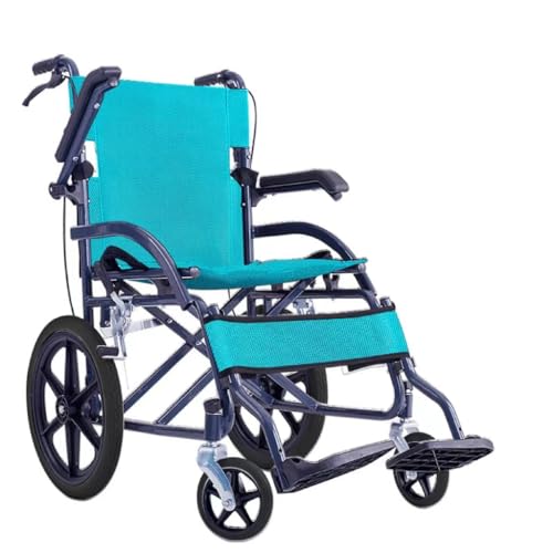 軽量&コンパクト 車いす - 折り畳み式 自走・介助両用、介助ブレーキ&ノーパンクタイヤ付き、高齢者向け 歩行車 (アップグレードされた青いアームはハッチ可能です)