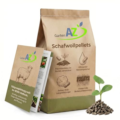 Schafwollpellets Schafwolle als Langzeitdünger - 4kg - inkl. Dünge-Guide - Schafwolldünger & Naturdünger - Bodenaktivator & Universaldünger - Wasserspeicher für Garten