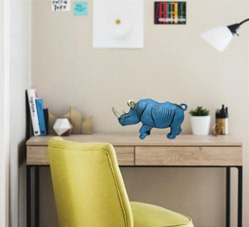 Image of AUGEN Polyresin Rhinoceros Blue Statue Showpiece for Home Decor Decoration and Gifting (7276E11, 27cm)