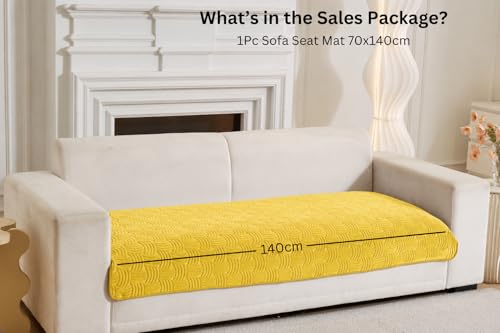 Image of HOMETHREADS Innovative Premium Velvet Sofa Cover Mat with PVC Backing for Non-Slip Comfort (C Yellow, 2 Seater | 70x140cm)