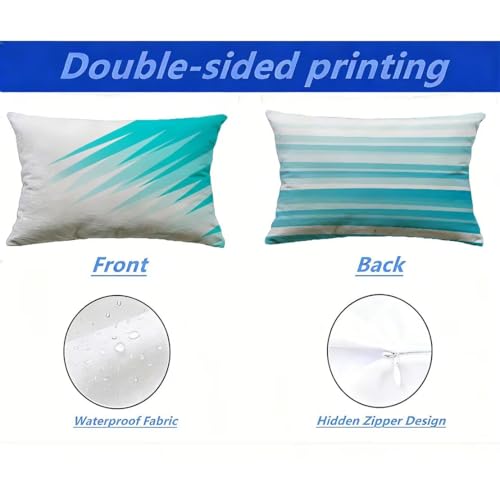 Housse de coussin extérieur 60x90 cm imperméable bleu aspect lin lot de 2 M-P593 - 3