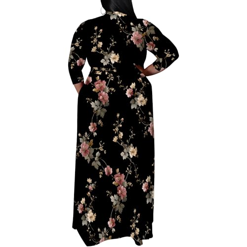 Image of SUZONANA Plus Size Maxi Dresses for Curcy Women Casual Loose 3 /4 Sleeve Long Dress with Belt