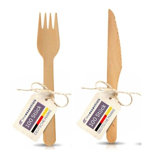 Inoverse Holzbesteck Set - 100 Holzgabeln, 100 Holzmesser -...