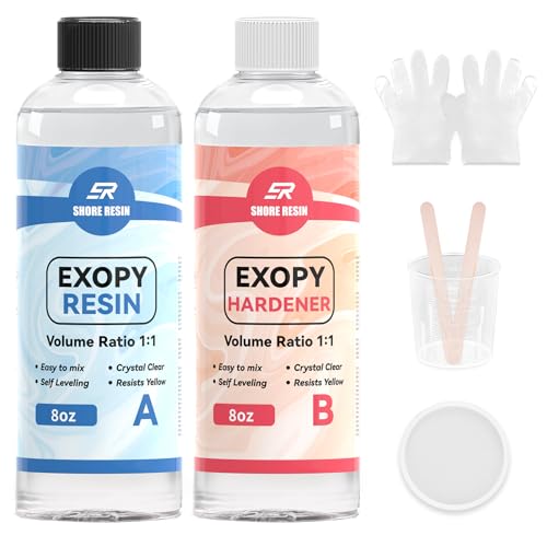 Epoxy Resin 16 oz – Crystal Clear 4X Resistant to Yellowing, Food Safe Craft, 1:1 Mix Resin Epoxy for DIY Art, Jewelry, Casting, Electronics, Wood, Boat Repair, Beginners Starter kit (8oz+8oz)