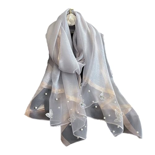 Embroidered Floral Silk Feeling Scarf Women Hijab Stole Shawl Wrap Lightweight Breathable Beaded Trim Gift Option Elegant Emb