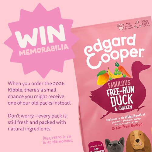 Edgard & Cooper Hundefutter Puppy Getreidefrei für Medium Welpen (1kg), frische Ente & Huhn, ausgewogene Rezeptur speziell für Welpen, mit Karotte, Kurkuma, Thymian und Birne, nie Fleischmehl