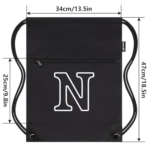 Image of HOLYLUCK Drawstring Bags Initial Backpack Sackpack Cinch Bags for Sports, Gym, Travel, Beach (Black-N)