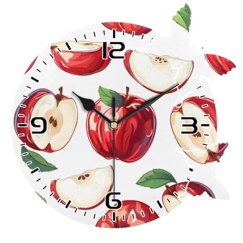 TKBXAEG Butterfly Wall Clock，Fruit Apples Analog Battery Operated 10 Inch，Round Clock Silent，Clock for Home decoration