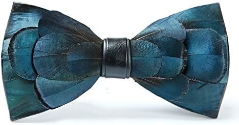 Cloud Rack Handmade Blue Green Copper Feather Bow Tie(Dark Blue) for Wedding Party