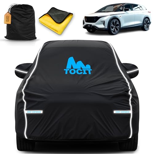 Image of Elevate EV Waterproof Long Life Car Cover with Safety Glow Reflective Strap, Premium Velvet Velour Fabric, Soft & Stretchable, Machine Washable, Tri-Stitch Custom Fit with Mirror Pocket