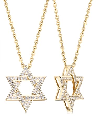 CYW Moissanite Jewish Star of David Pendant Necklace for Women, Emerald Sapphire Ruby Tree of Life, Really Authentic Solid 925 Sterling Silver, 16