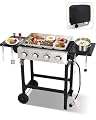 GRILL DEPOTS Propane Gas Griddle 4-Burner, Flat Top Grill Griddle, Outdoor Gas Stove with Foldable Side Tables, Wheels - 40,000 BTUs Output, 291 sq.in Cooking Area, for Patio Barbecue, Backyard, BBQ