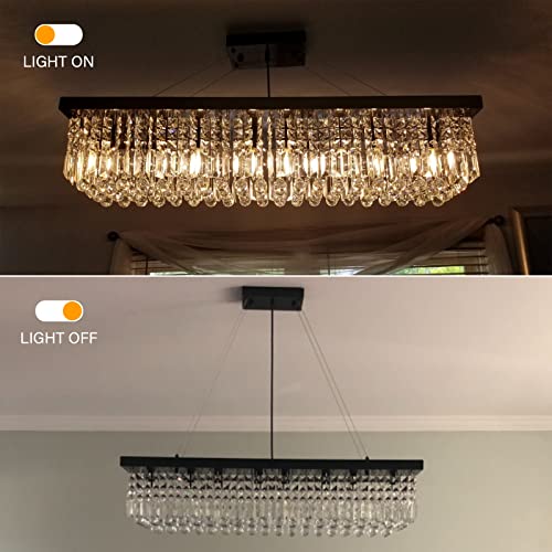 Siljoy Modern Crystal Chandeliers Rectangular, 40" X 10" X 10" Raindrop Chandelier Kitchen Island Light Fixture, Ceiling Chandelier For Dining Room Black #TOP6