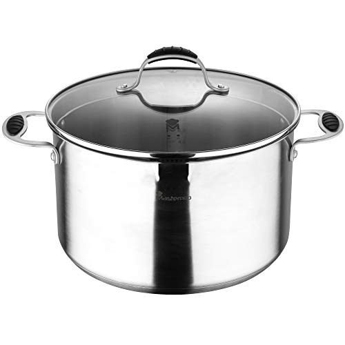 Masterpro Foodies | Olla De Cocina Con Tapa De Cristal | Capacidad De 9,8L | Olla De Acero Inoxidable | Muy Resistente, Fácil De Limpiar Y Para Todo Tipo De Cocinas